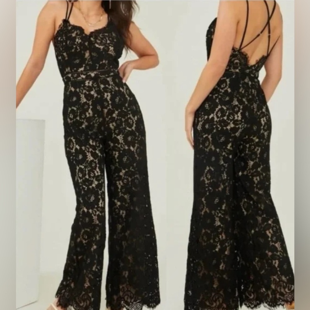 Aakaa Black Lace Jumpsuit - BLACK - NWT